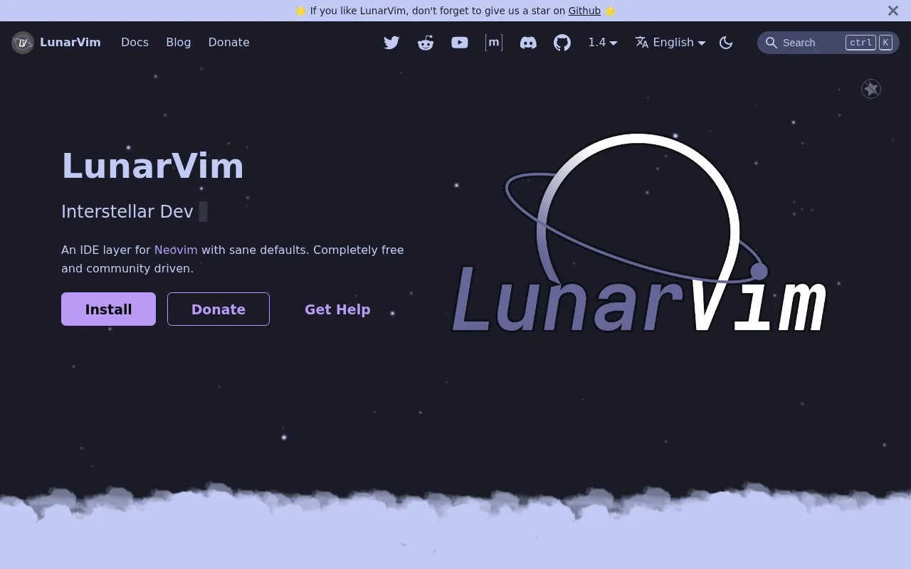LunarVim homepage screenshot