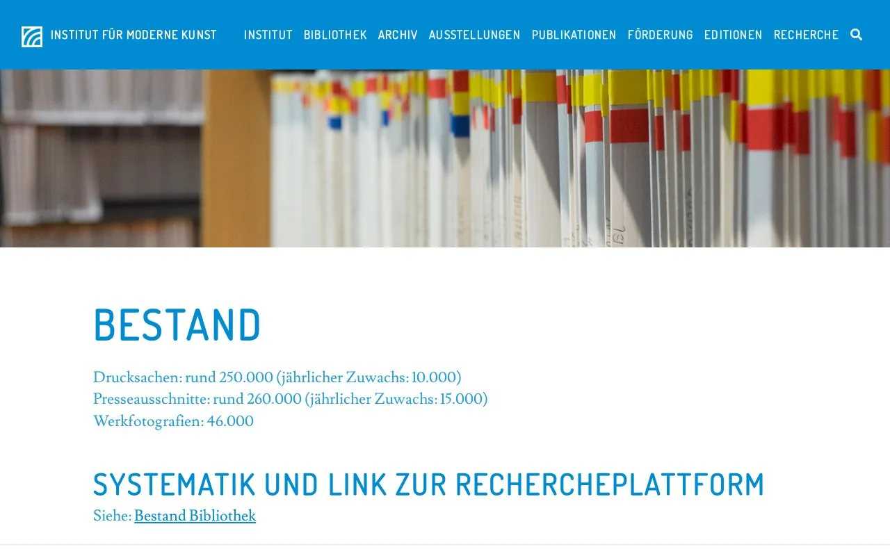 Pressearchiv des Instituts für moderne Kunst Nürnberg homepage screenshot
