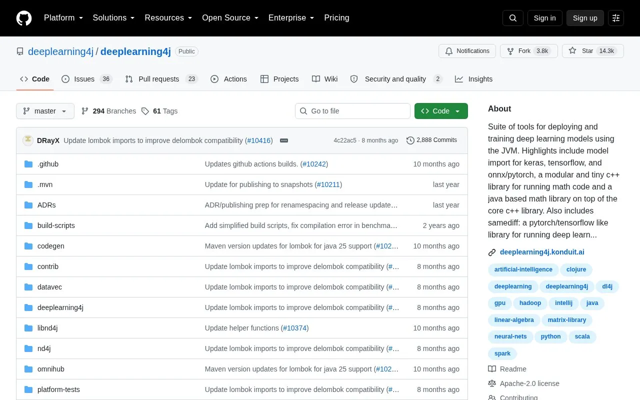 Deeplearning4j homepage screenshot