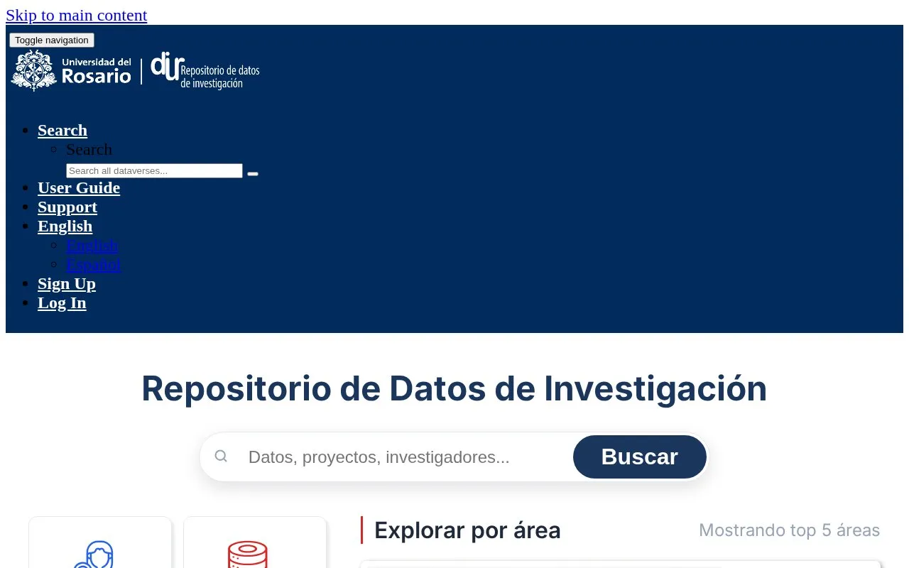 Repositorio de datos de investigación de la Universidad del Rosario homepage screenshot