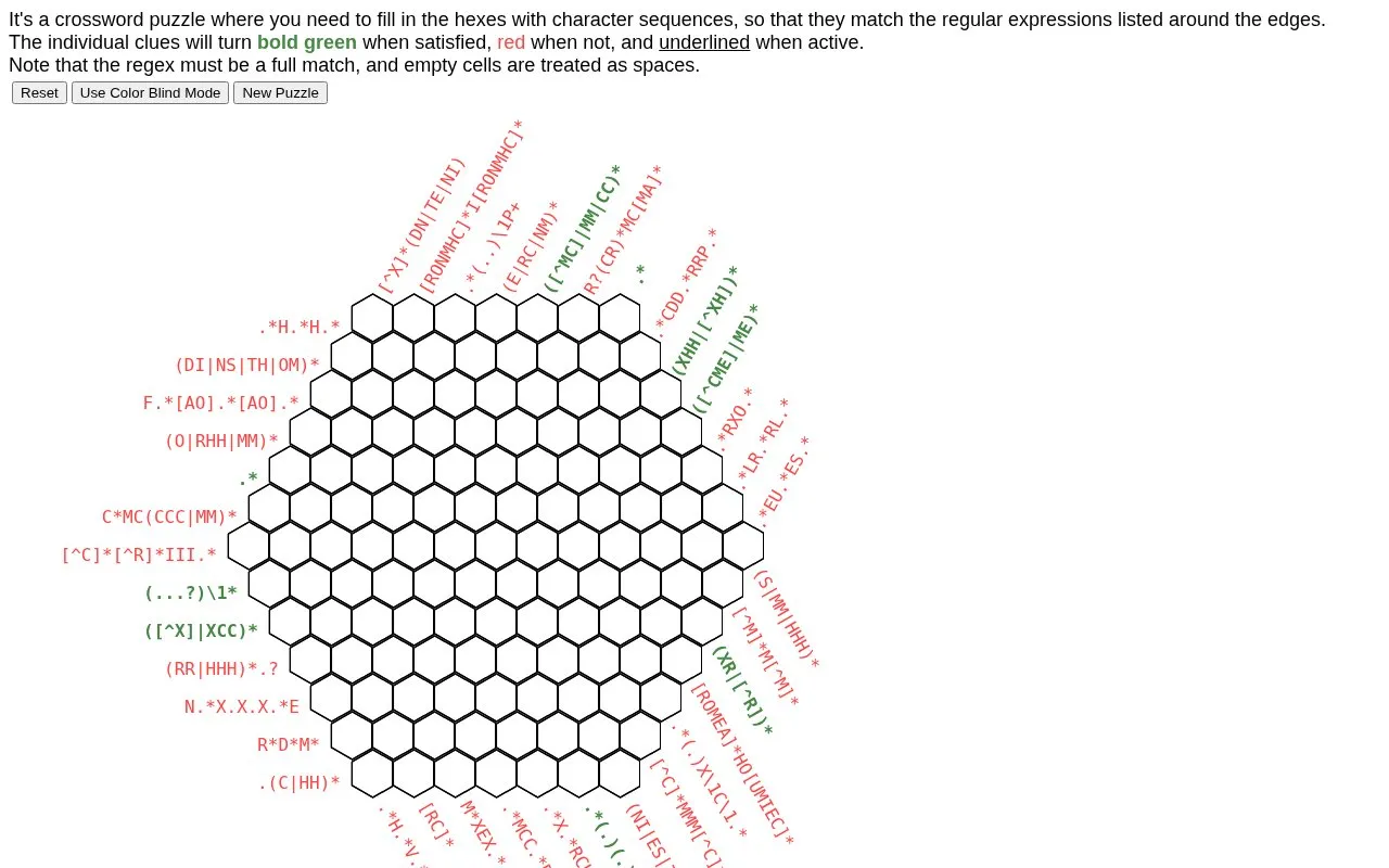 Regex Crossword homepage screenshot