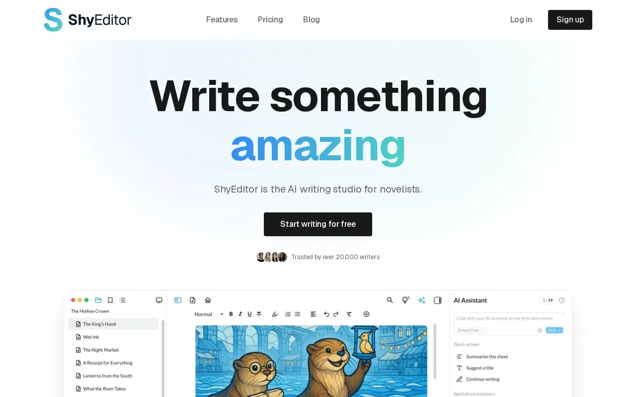 Shy Editor homepage screenshot