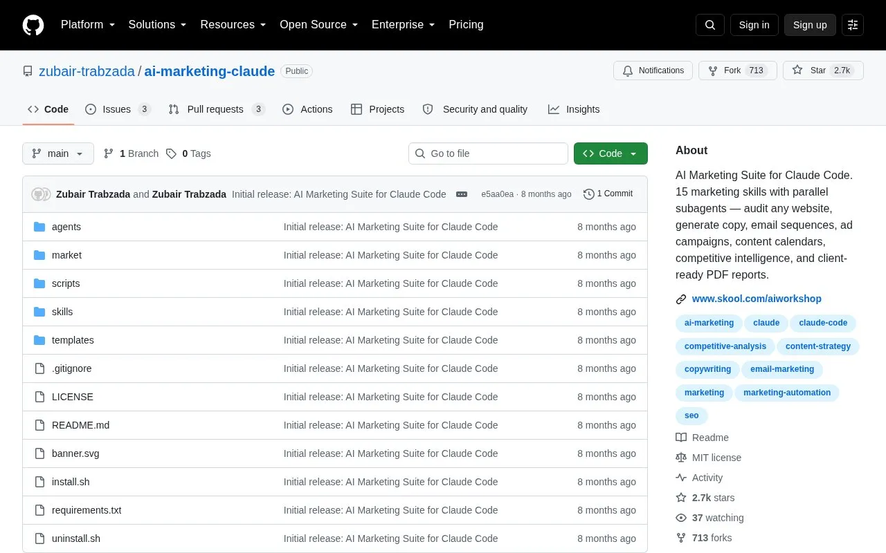 ai-marketing-claude homepage screenshot