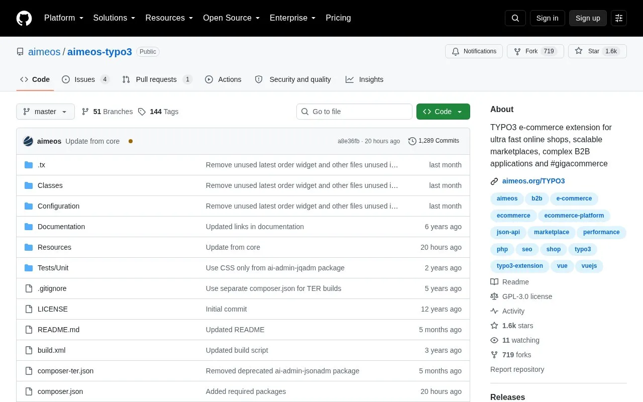 aimeos-typo3 homepage screenshot