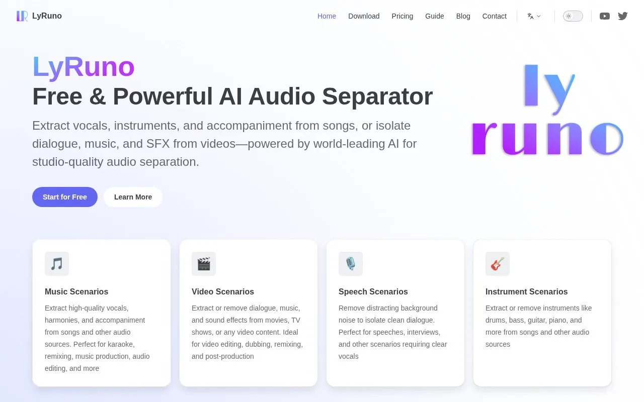 LyRuno homepage screenshot