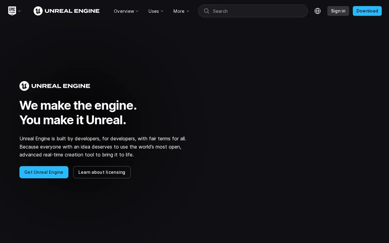 Unreal Engine homepage screenshot