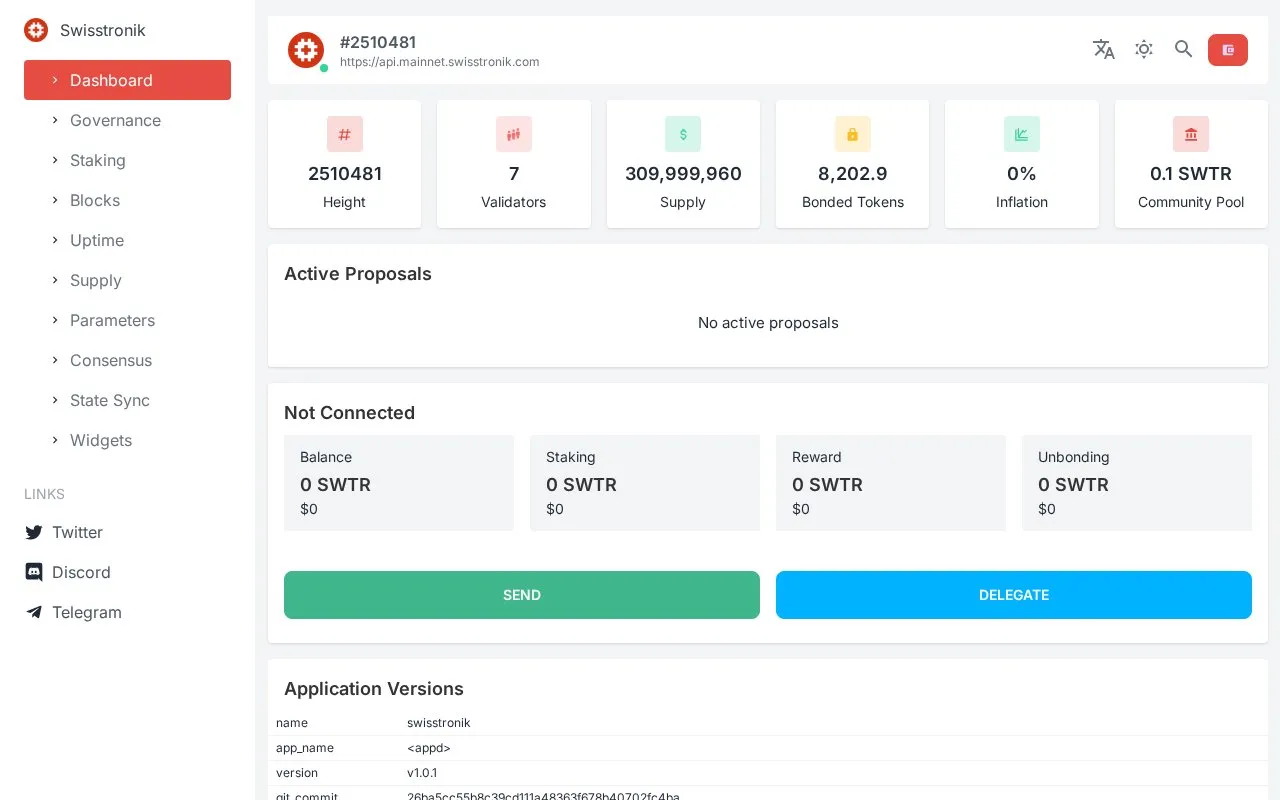 Swisstronik Mainnet — Swisstronik Cosmos Explorer homepage screenshot