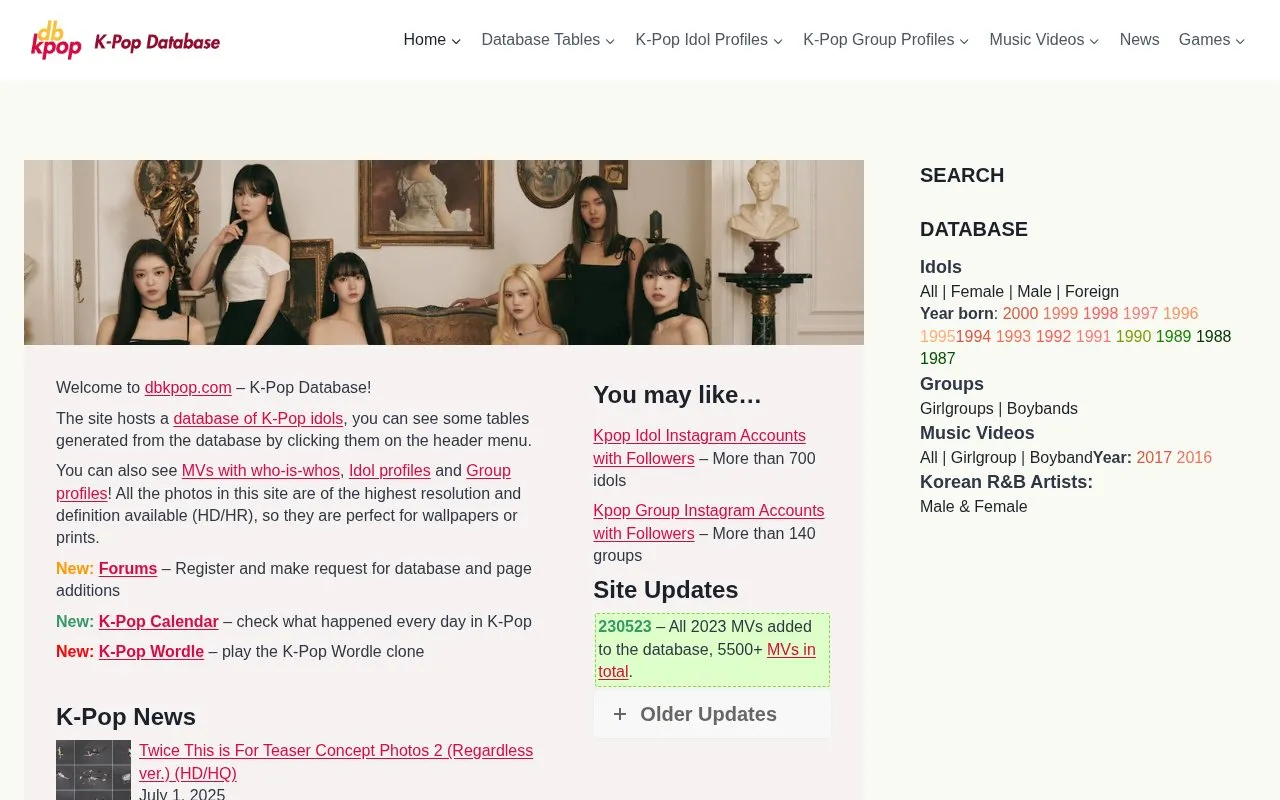 dbkpop homepage screenshot