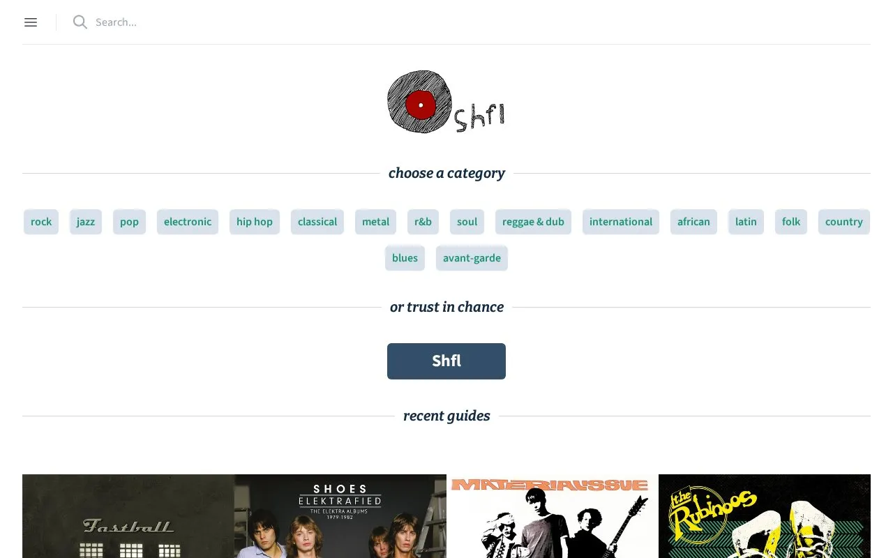 Shfl homepage screenshot