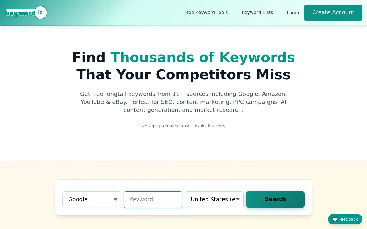 keyword.io homepage screenshot