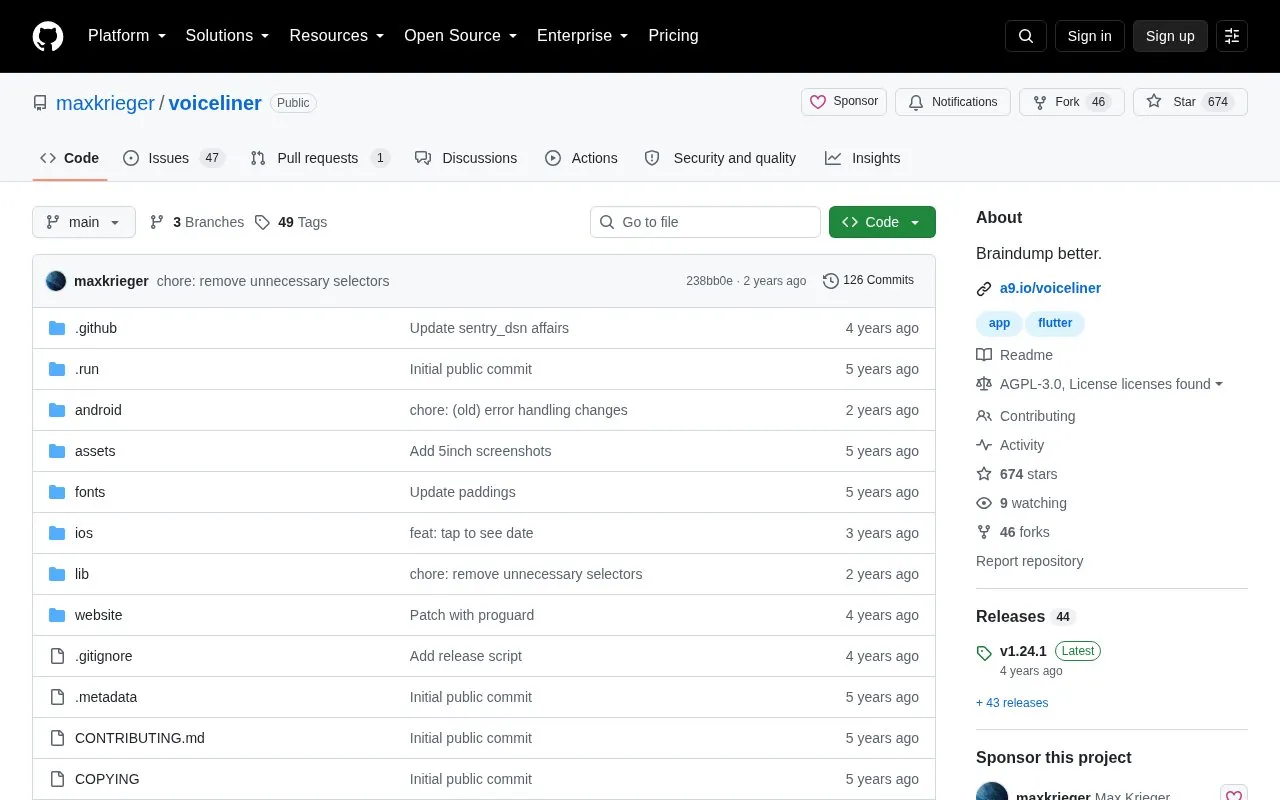 Voiceliner homepage screenshot