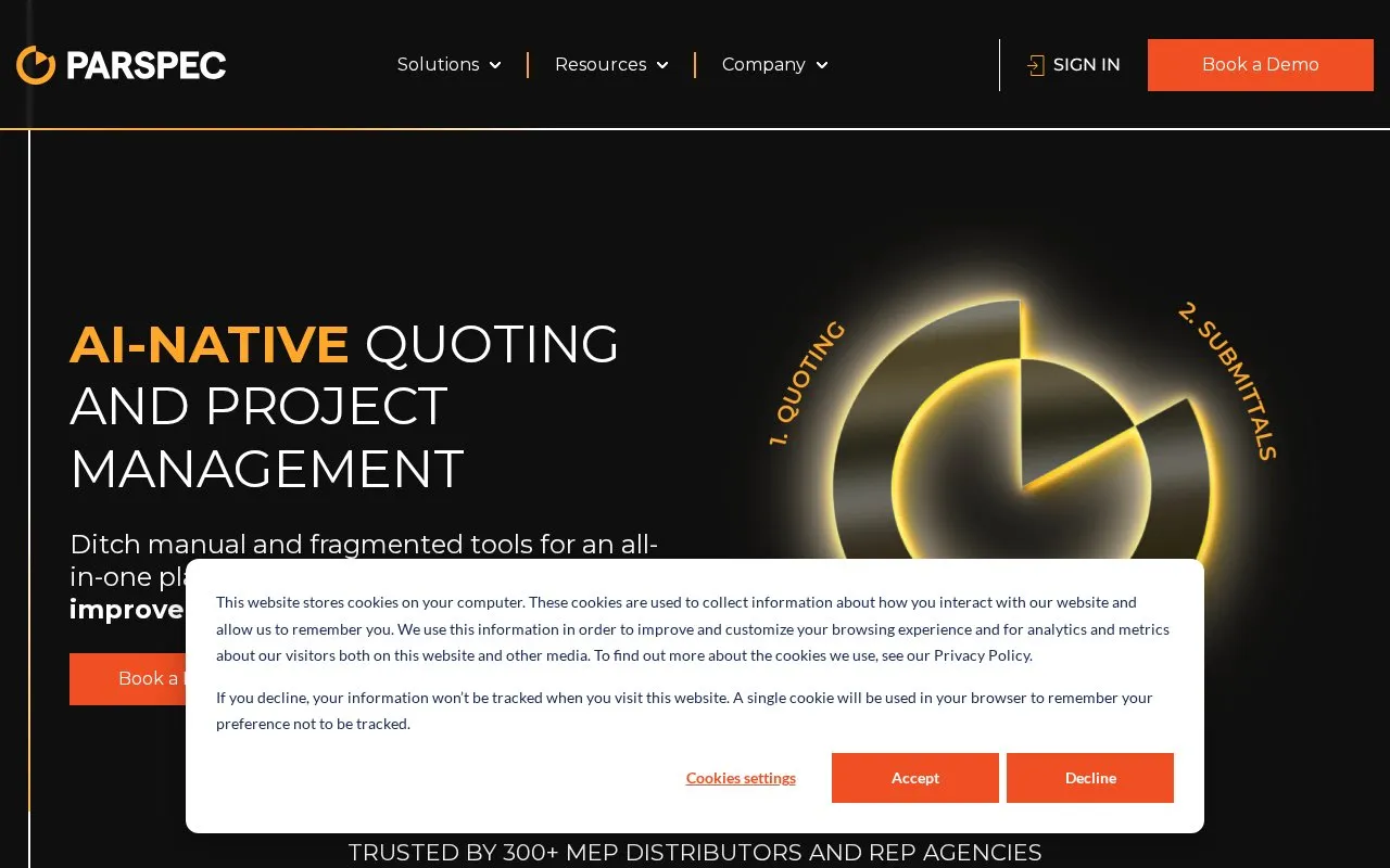 Parspec homepage screenshot