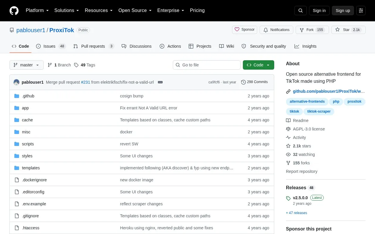 ProxiTok homepage screenshot