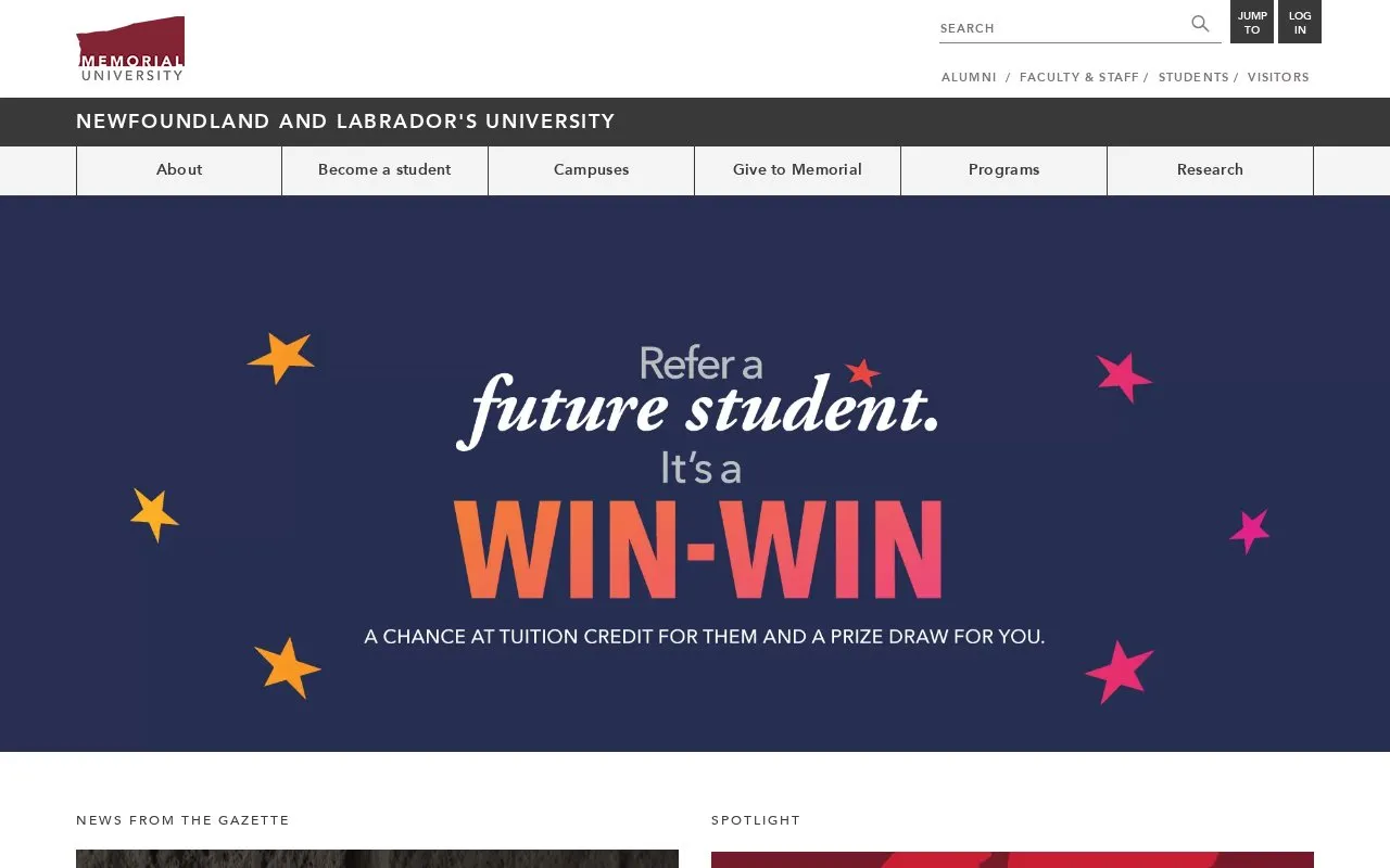 Memorial University of Newfoundland homepage screenshot