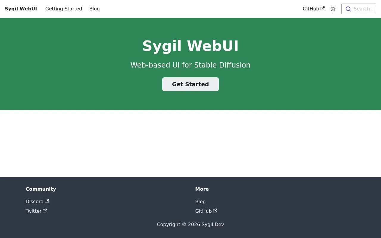 Sygil WebUI homepage screenshot