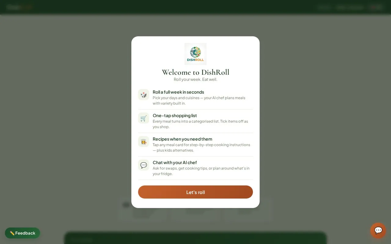 DishRoll homepage screenshot