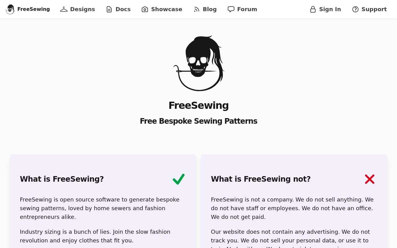 FreeSewing homepage screenshot