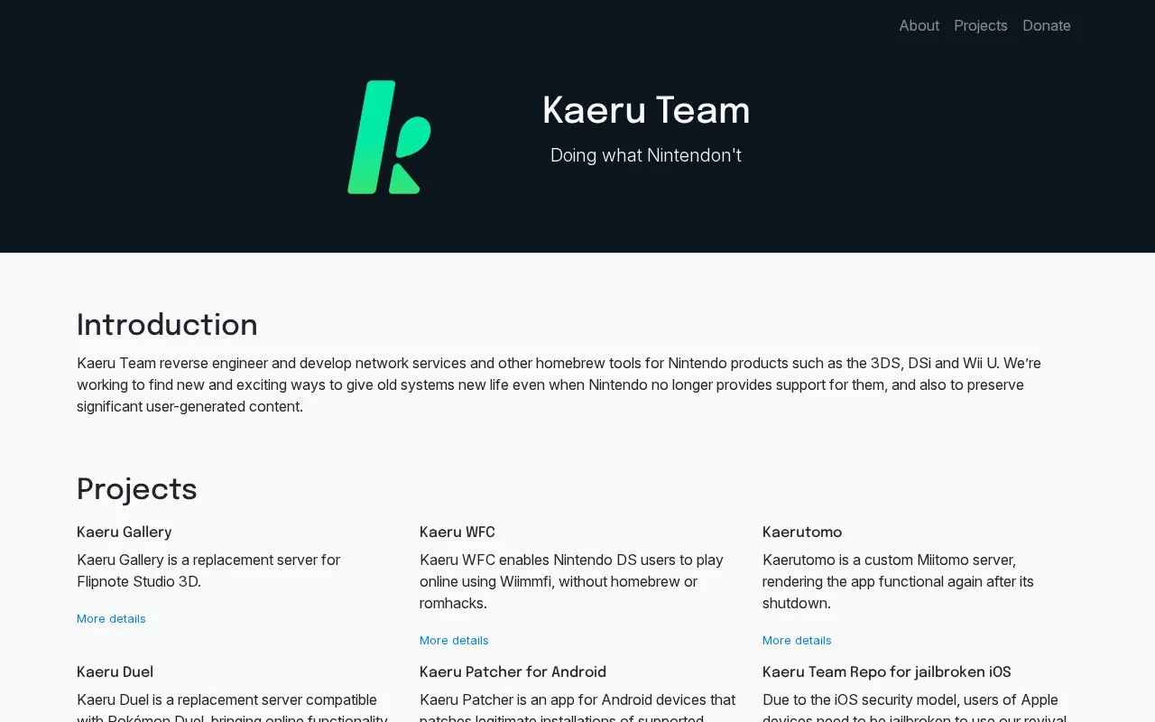 Kaeru Team homepage screenshot