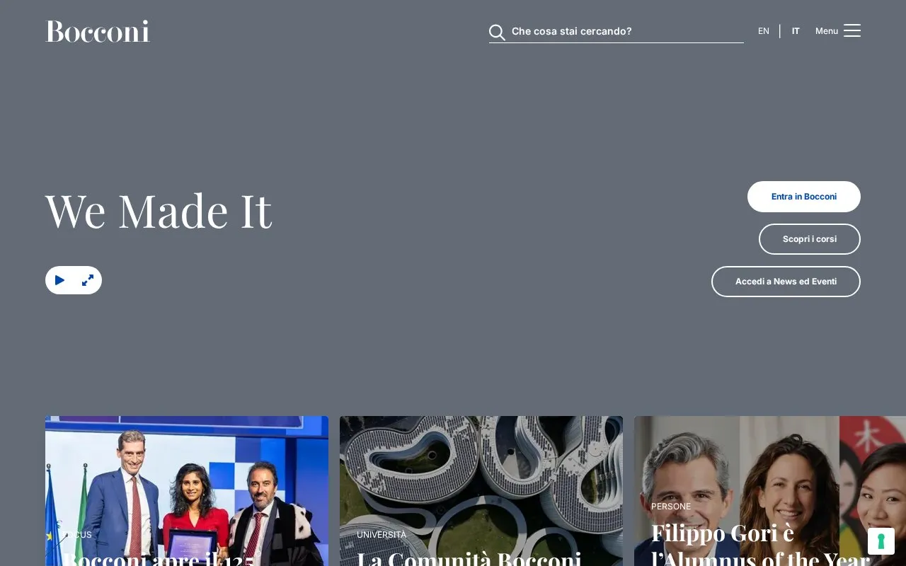 Universita Commerciale Luigi Bocconi homepage screenshot