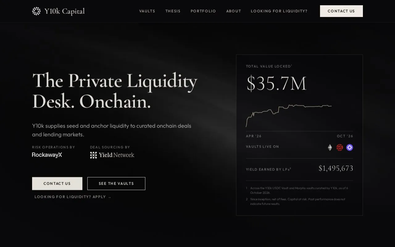 Y10k Capital homepage screenshot