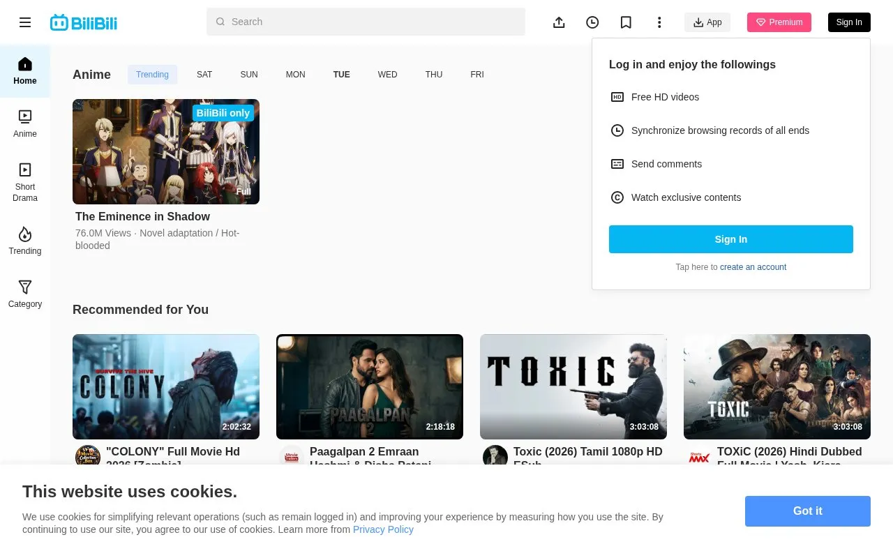 BiliBili homepage screenshot
