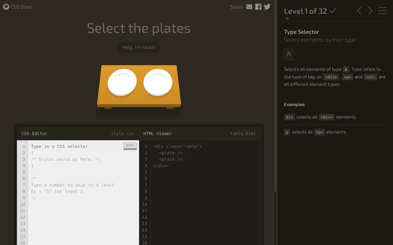 CSS Diner homepage screenshot