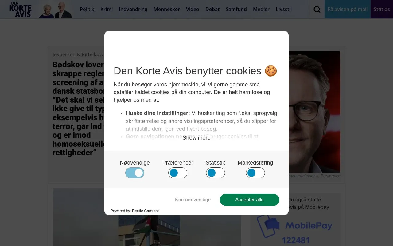 Den Korte Avis homepage screenshot