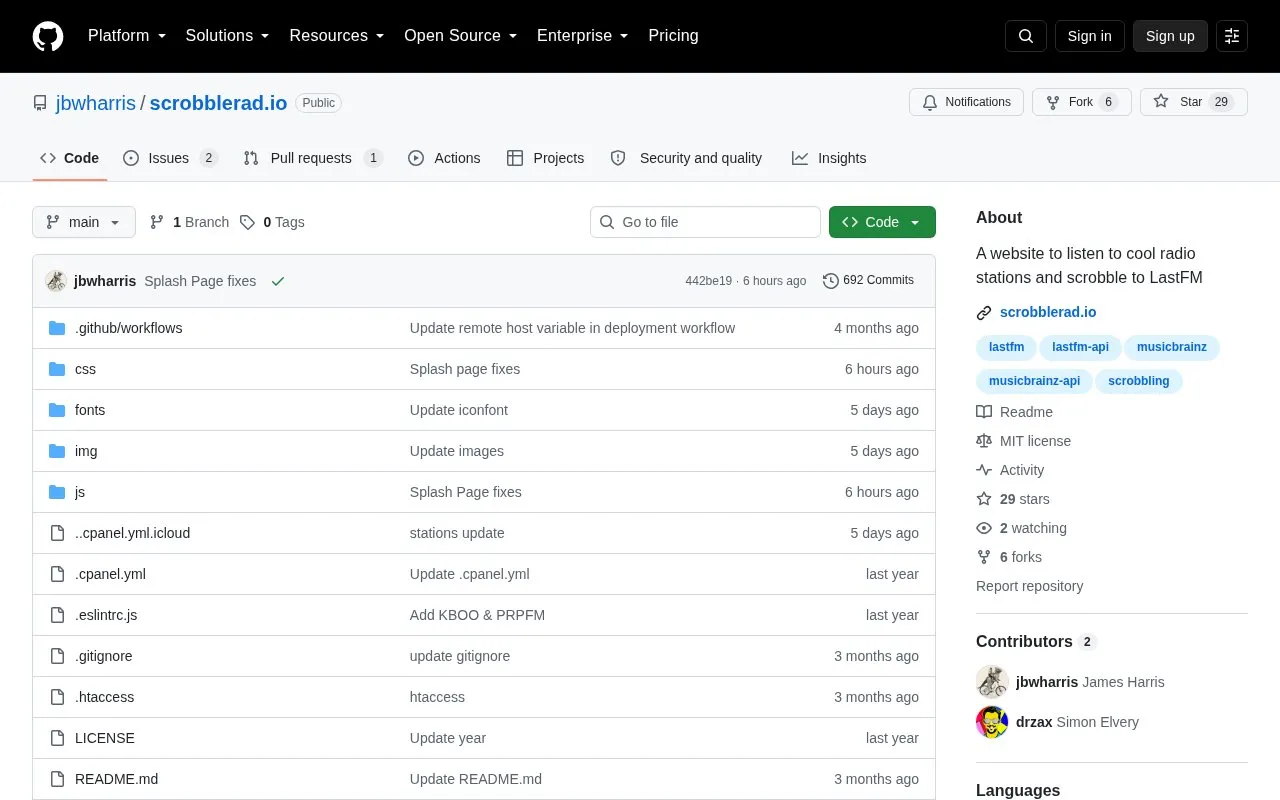 Scrobblerad.io homepage screenshot