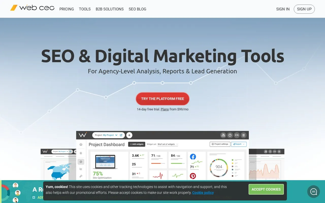 WebCEO homepage screenshot