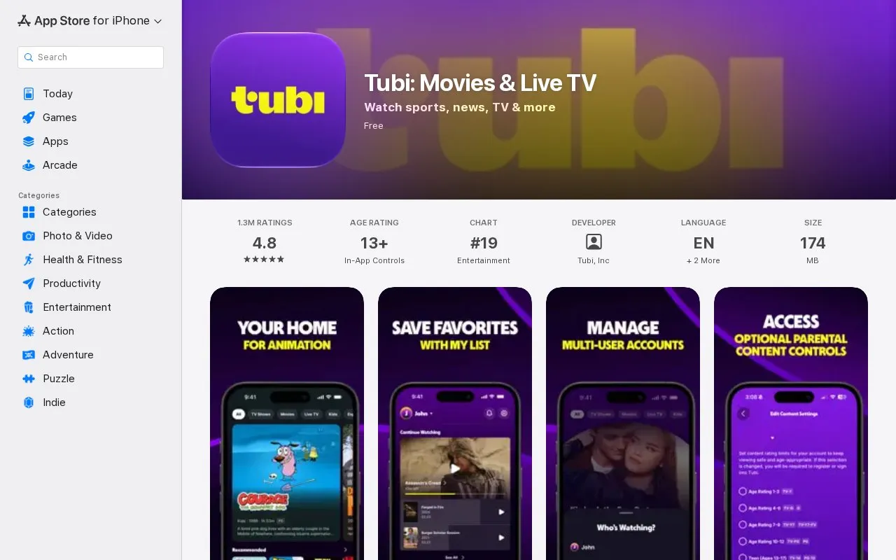 Tubi homepage screenshot