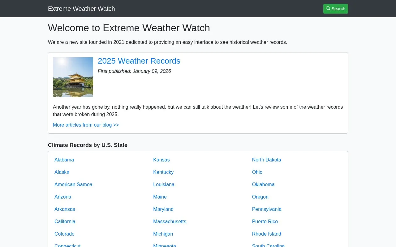 ExtremeWeatherWatch homepage screenshot