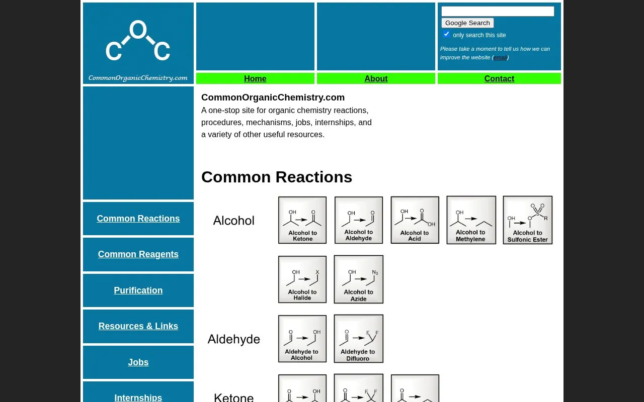 CommonOrganicChemistry homepage screenshot