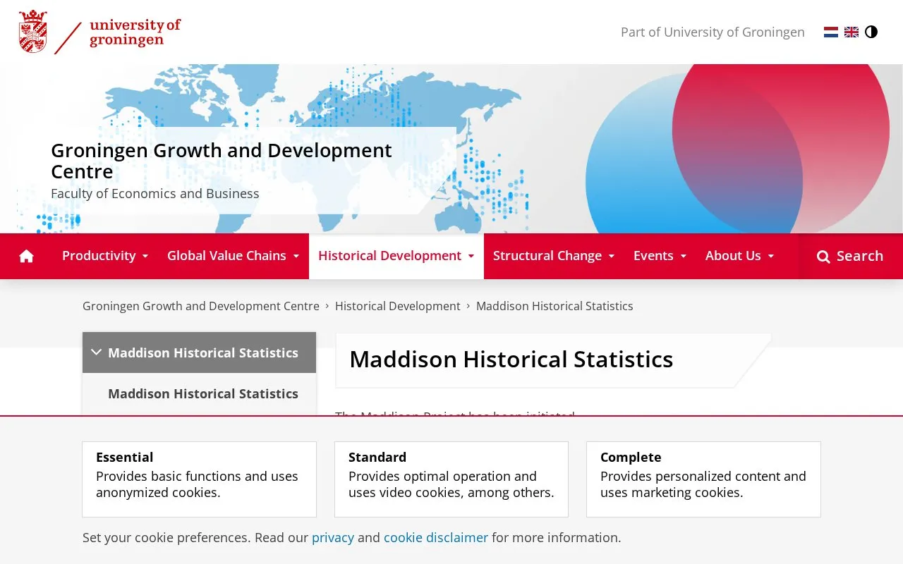 Maddison Project homepage screenshot