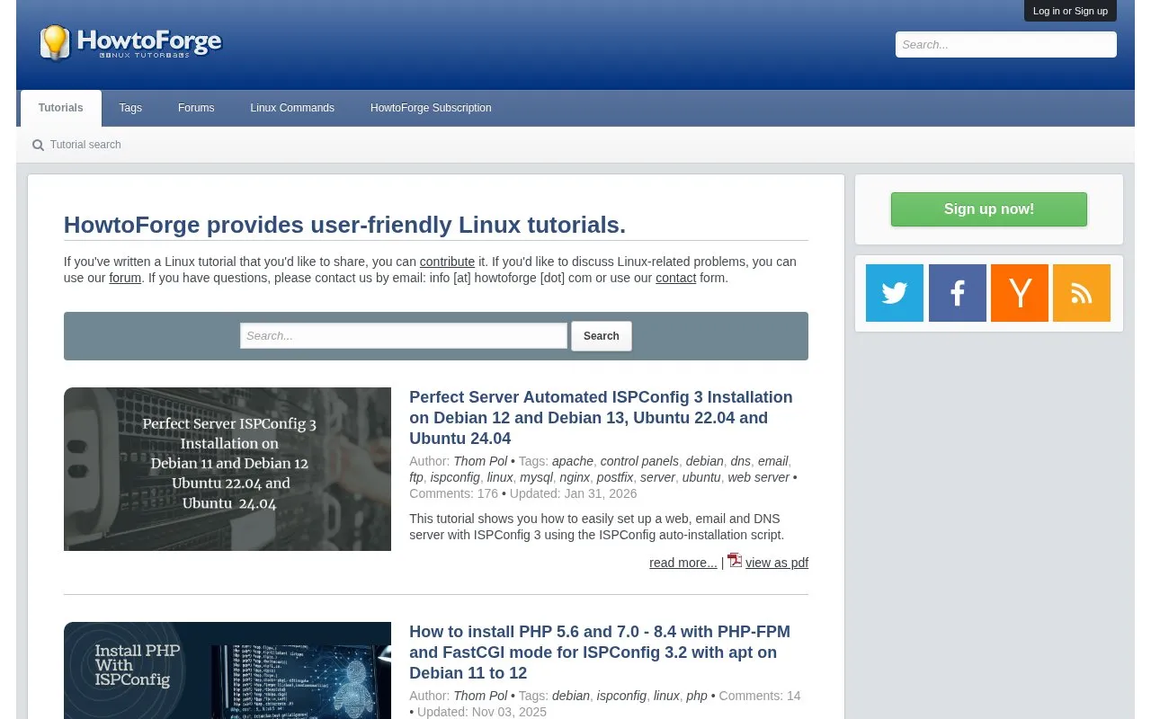 HowtoForge homepage screenshot