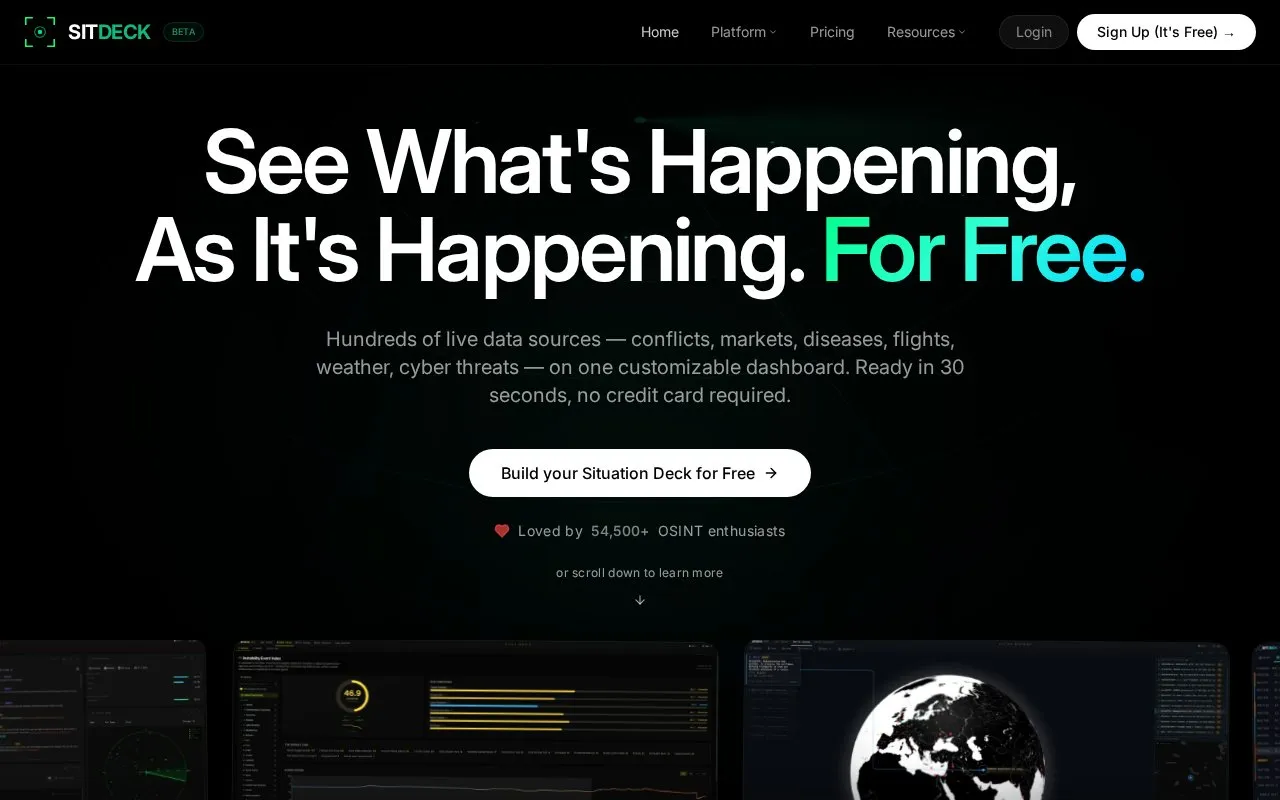 SitDeck homepage screenshot