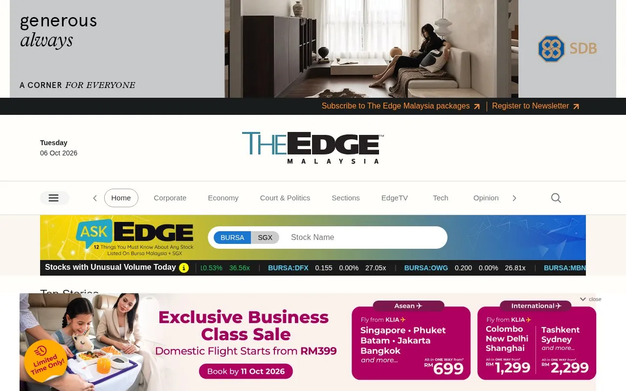 The Edge Malaysia homepage screenshot
