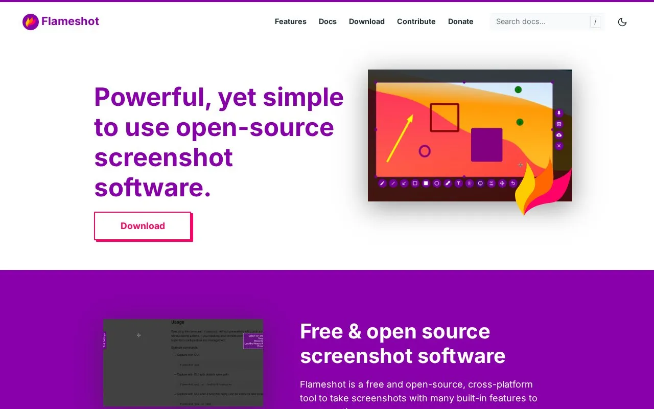Flameshot homepage screenshot