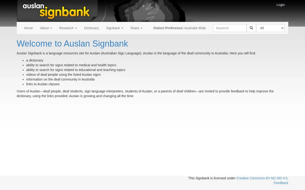 Signbank homepage screenshot