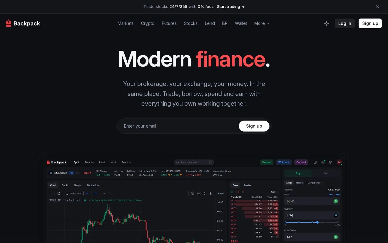 Backpack homepage screenshot