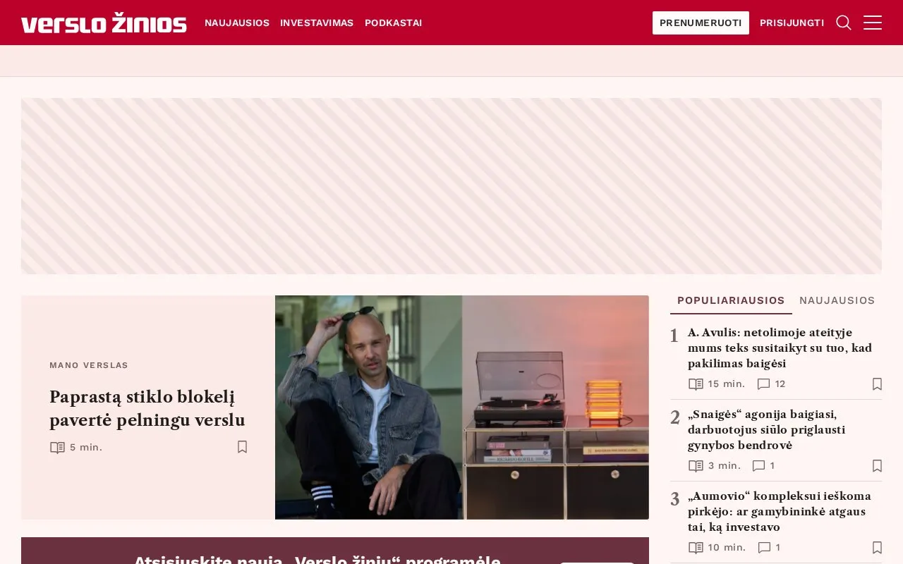 Verslo žinios homepage screenshot