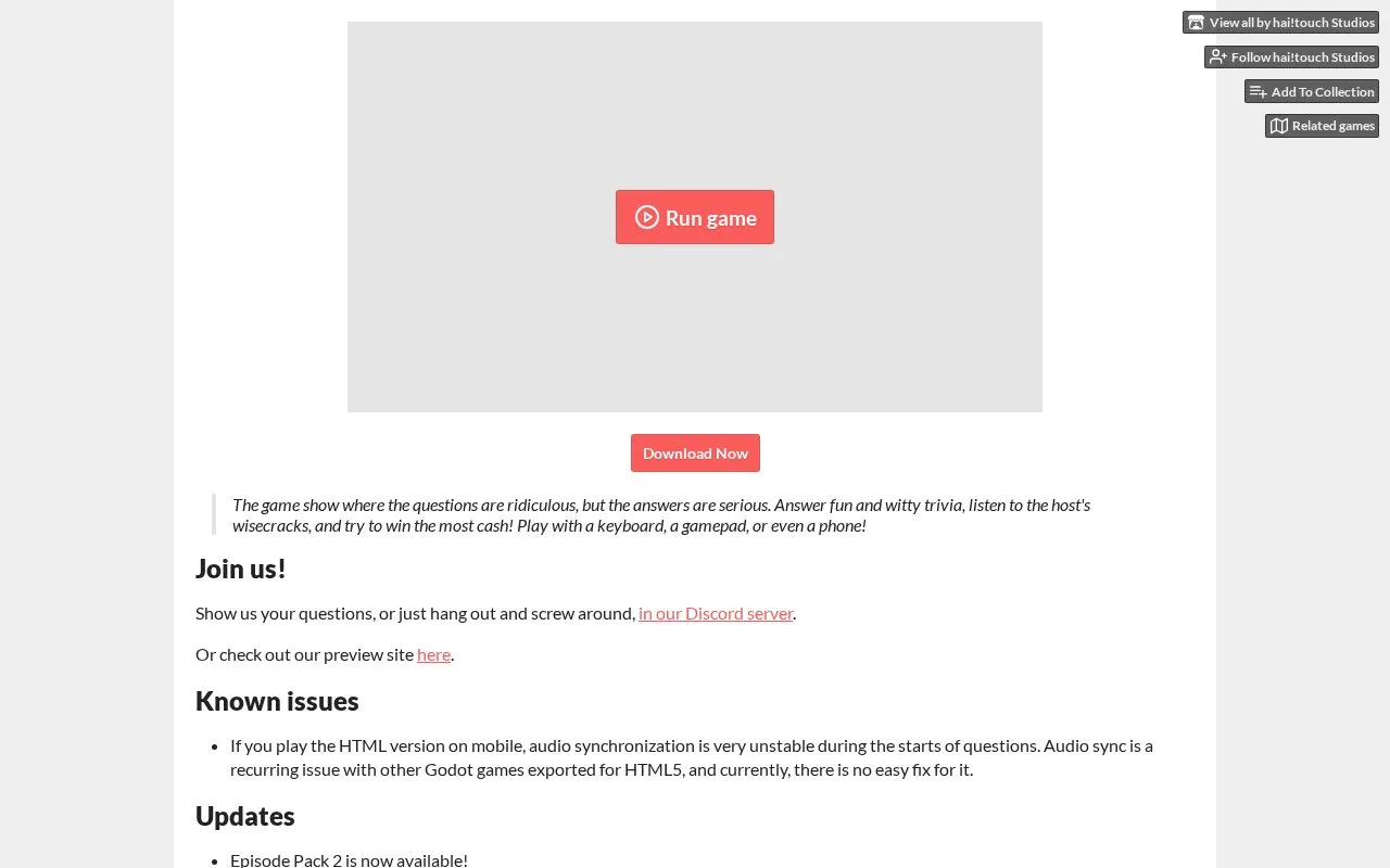 Salty Trivia homepage screenshot