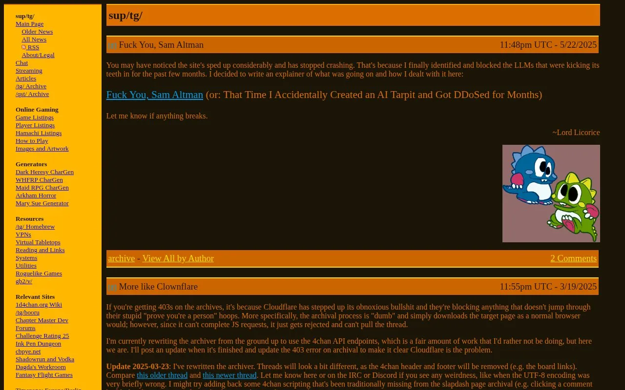 sup/tg/ homepage screenshot