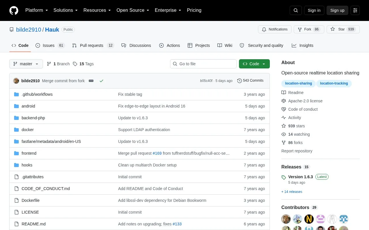 Hauk homepage screenshot