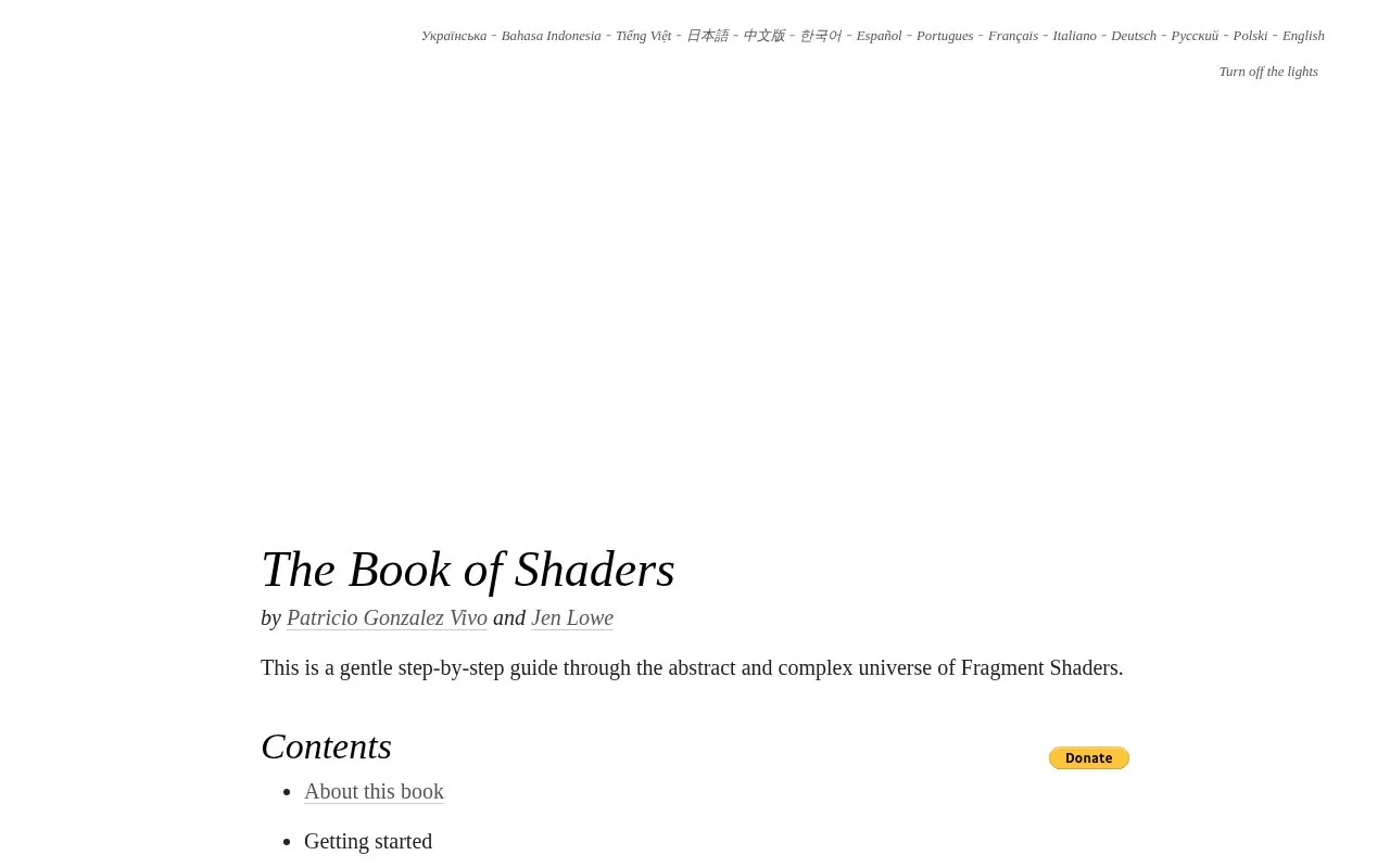 The Book of Shaders homepage screenshot