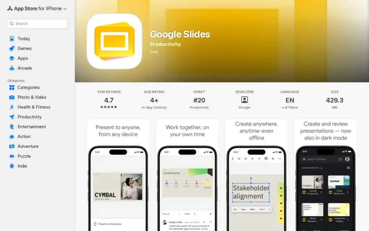 Google Slides homepage screenshot