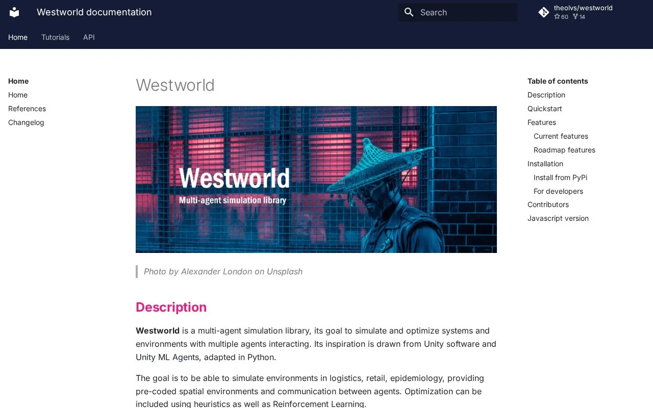 “Westworld” simulation homepage screenshot