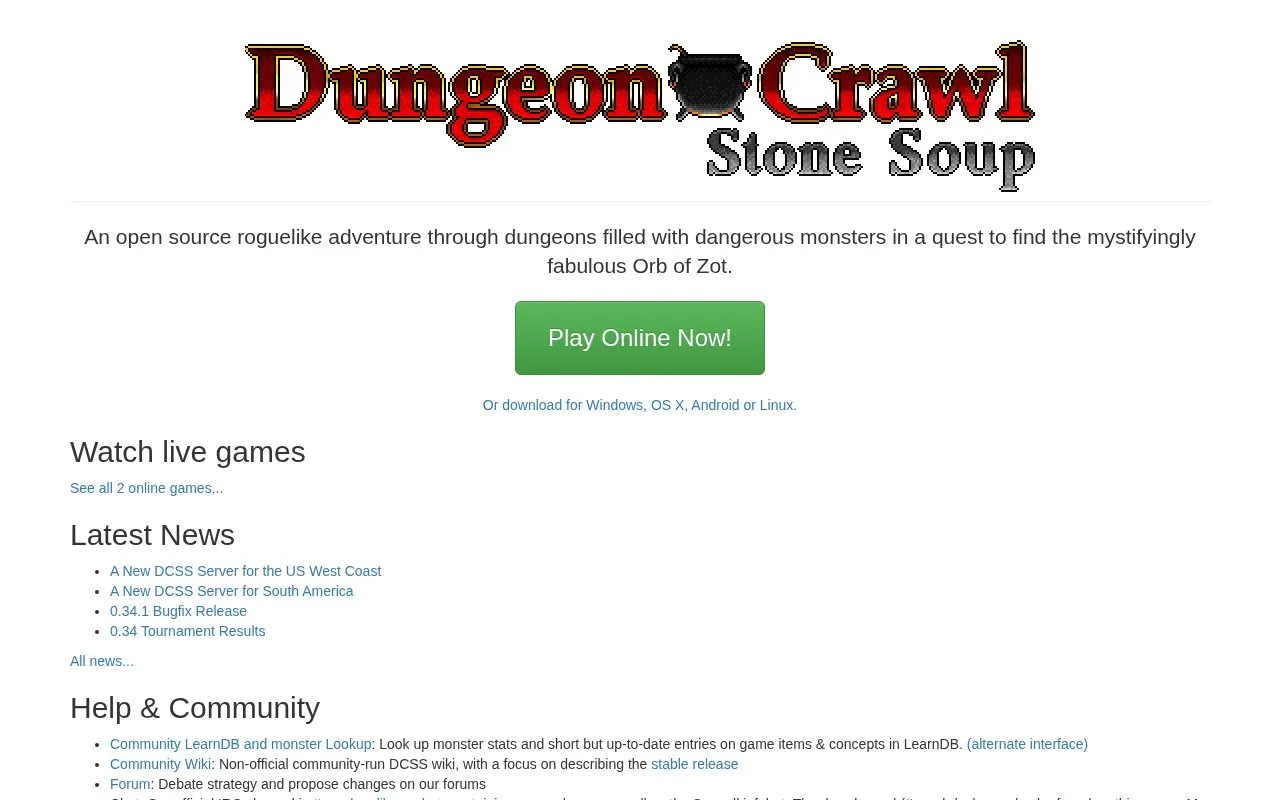 Dungeon Crawl homepage screenshot