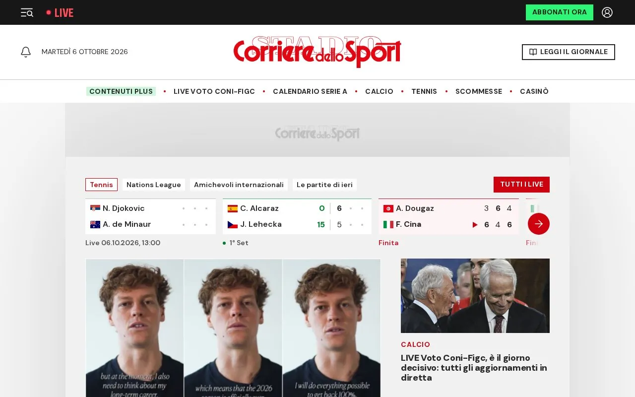 Corriere dello Sport ‒ Stadio homepage screenshot
