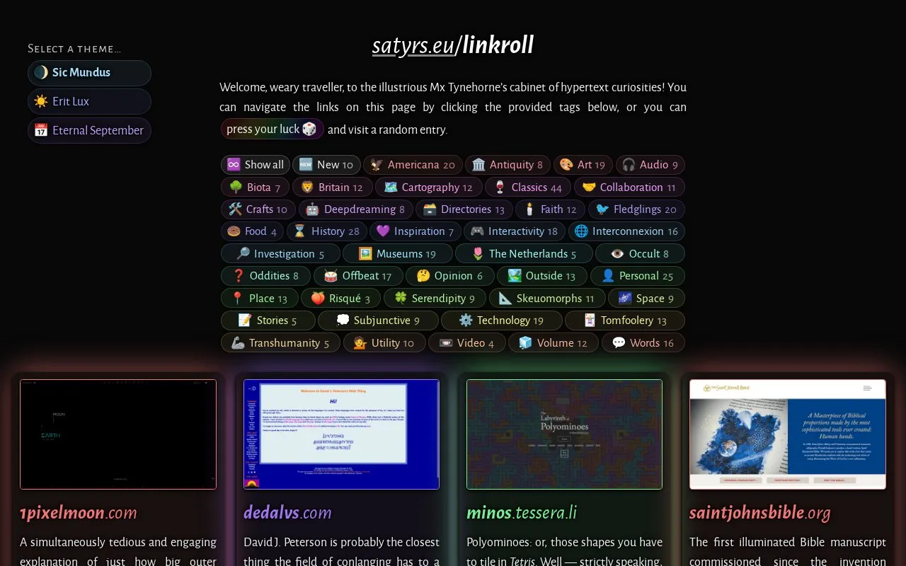 Mx Tynehorne’s Cabinet homepage screenshot