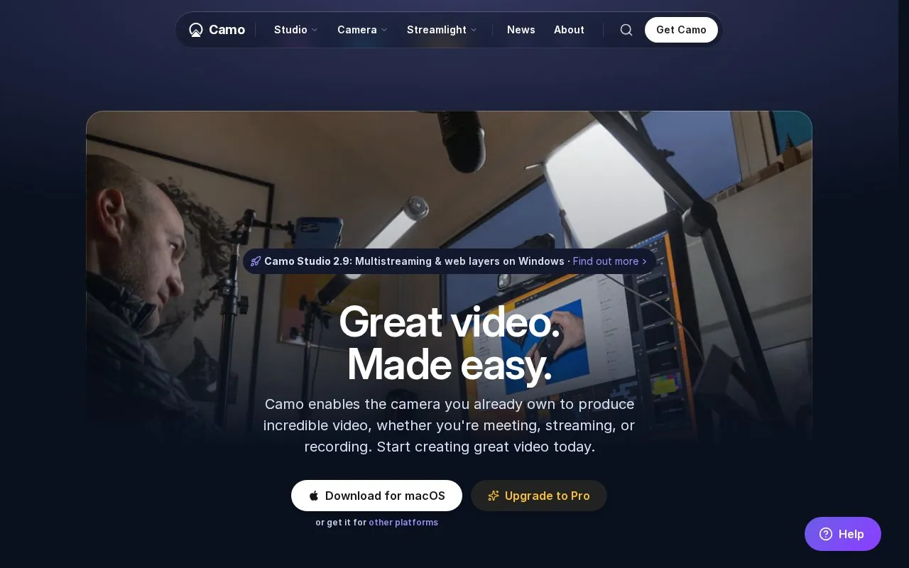 Reincubate Camo homepage screenshot